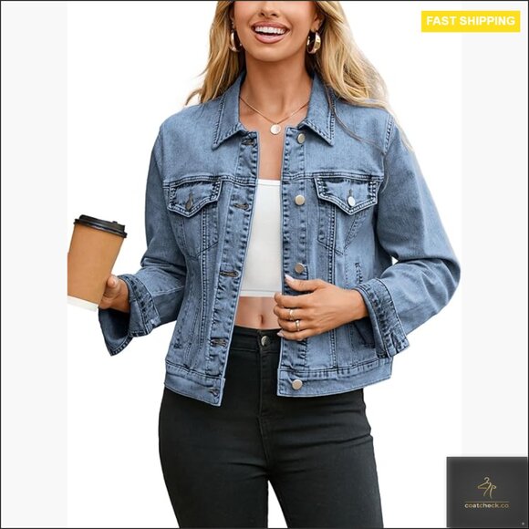Jackets & Blazers - Fitted Denim Jacket with Pockets, Long Sleeve Western Style Coat